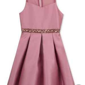 Gorgeous rose pink satin dress w/ jeweled waist